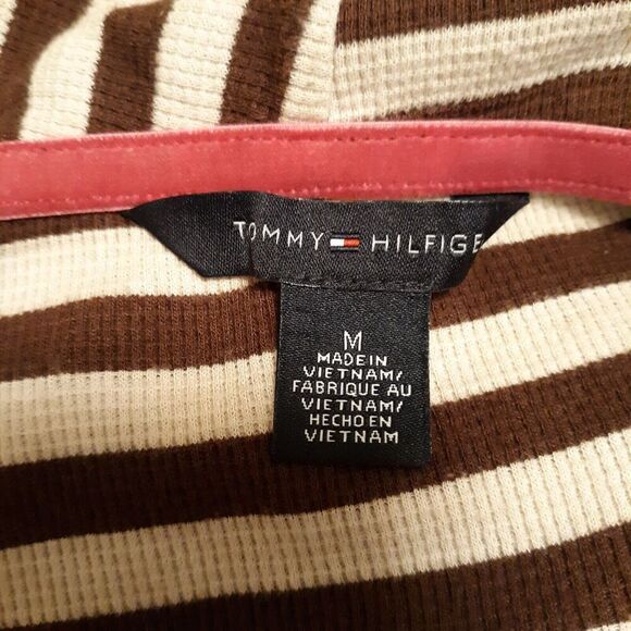 TOMMY HILFIGER Women's Cowl Neck Long Sleeve Shirt Brown/Beige Stripes Size Med - Picture 5 of 7